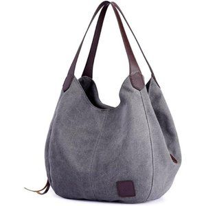 Women's Multi-pocket Shoulder Bag Fashion Cotton Canvas Handbag Tote Purse